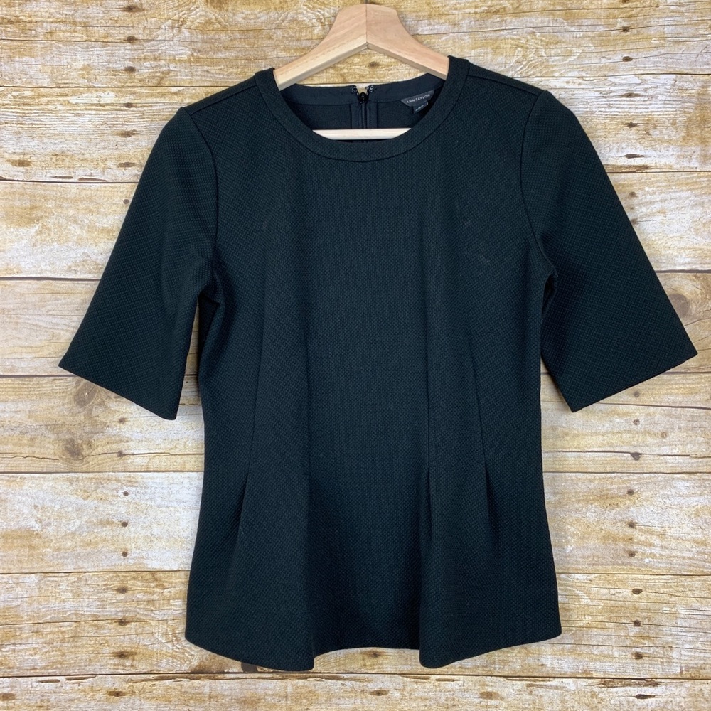 Ann Taylor Black Blouse w/ Zipper closure Sz XS